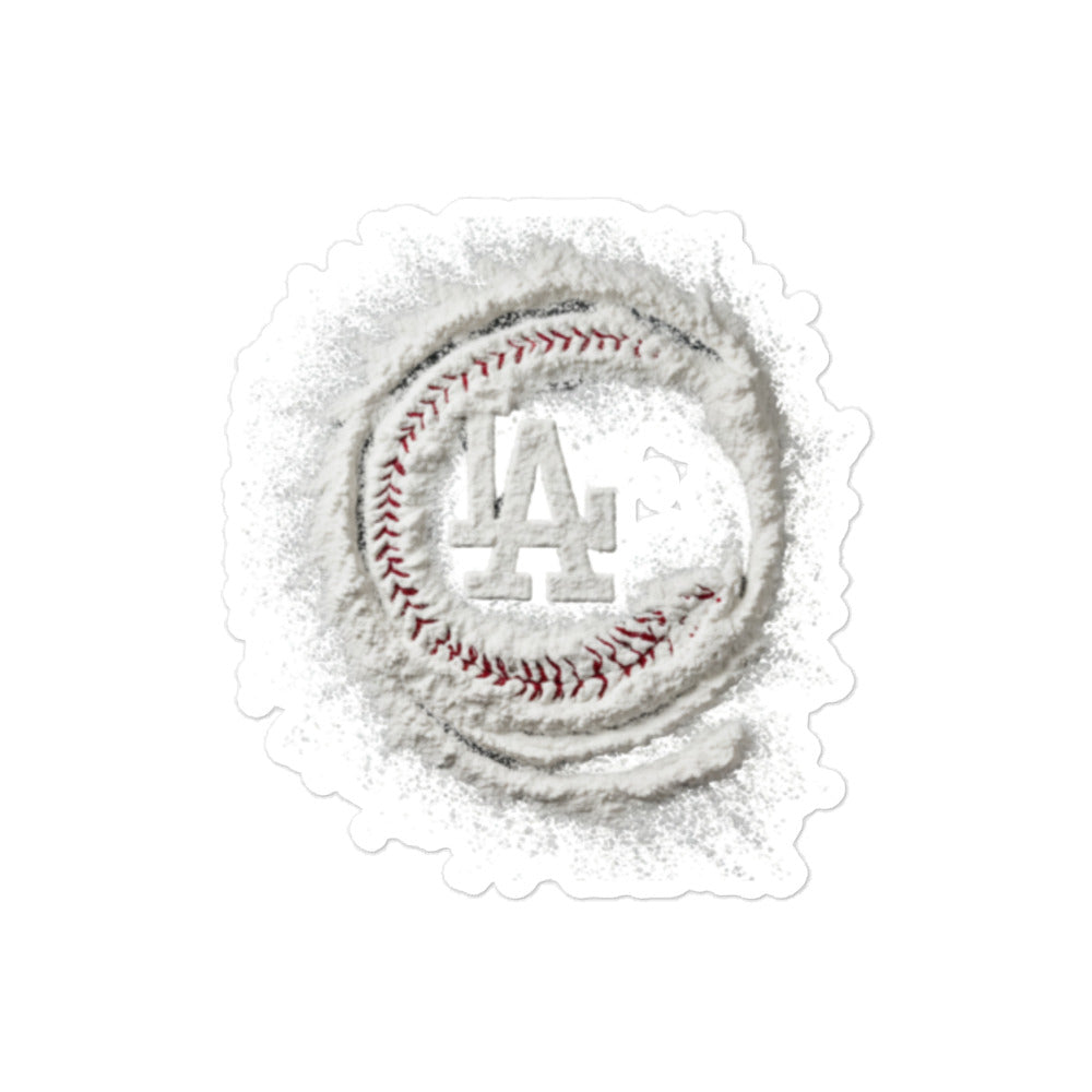 LA baseball bubble-free kiss-cut sticker, 4 by 4 inches. Hella Cali.