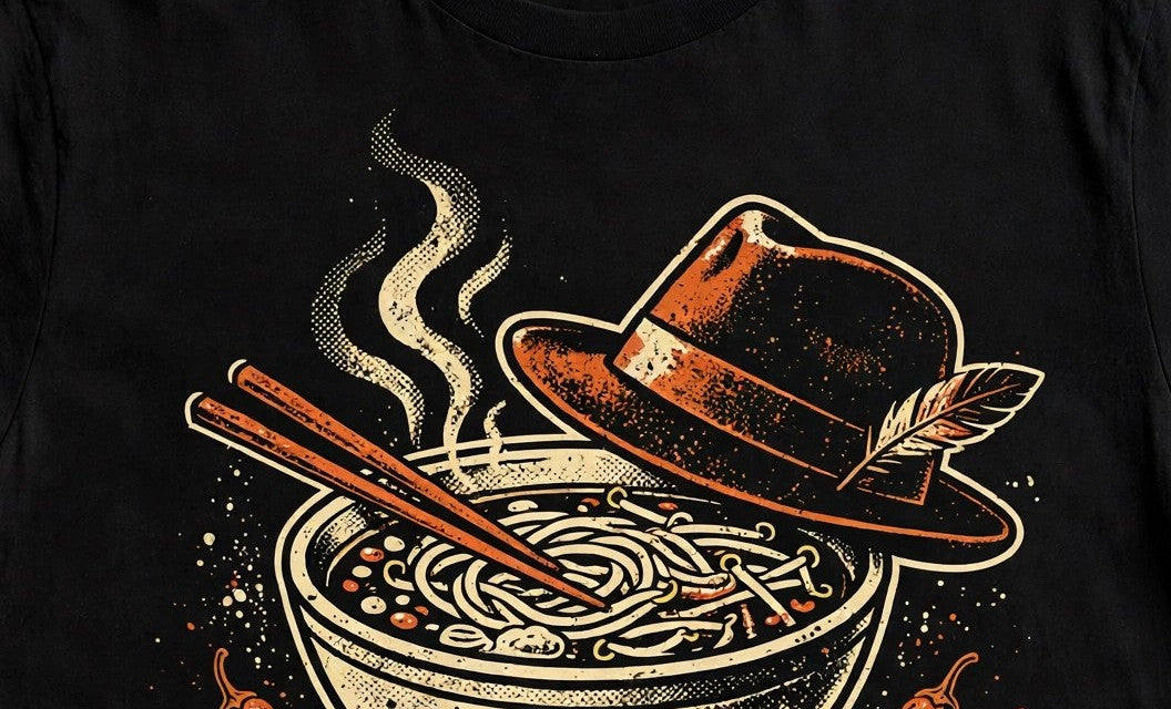Phởgettaboutit pho shirt design close-up - vintage distressed pho bowl artwork detail