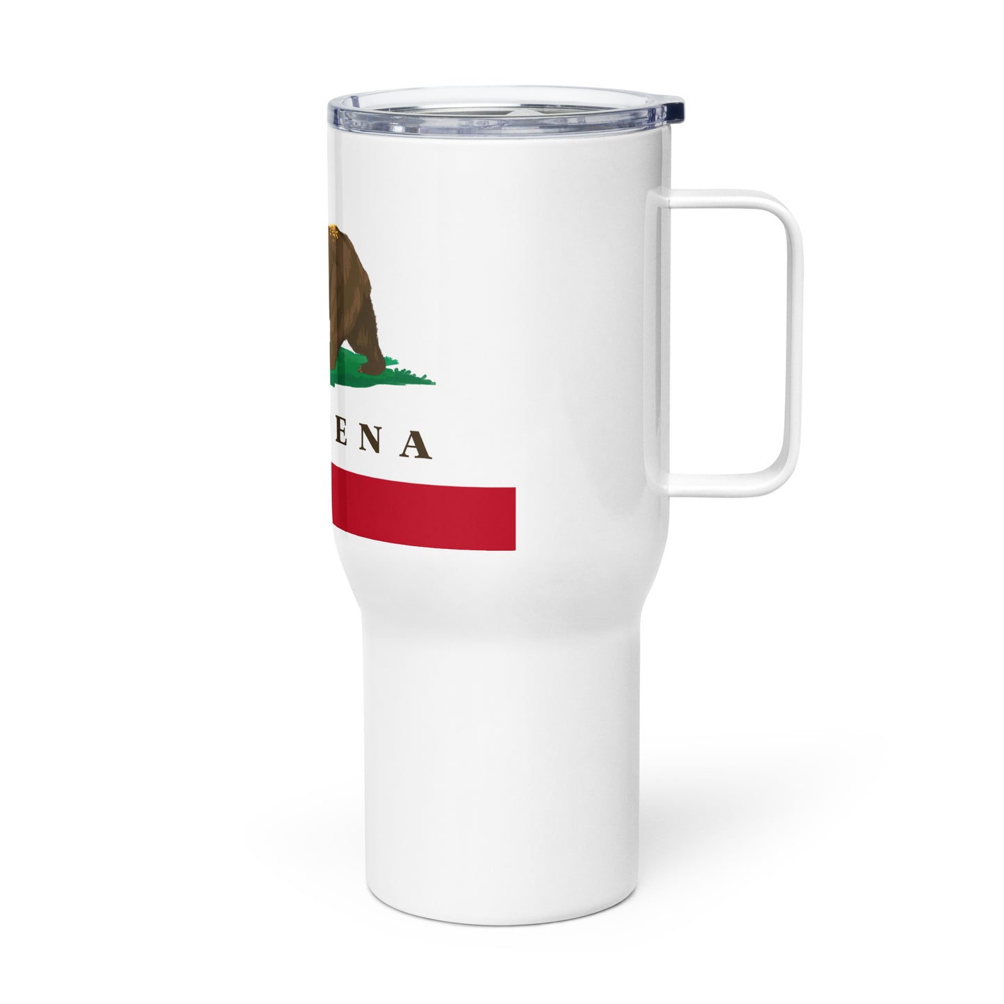 Pasadena CA Travel mug with handle - CAFlags