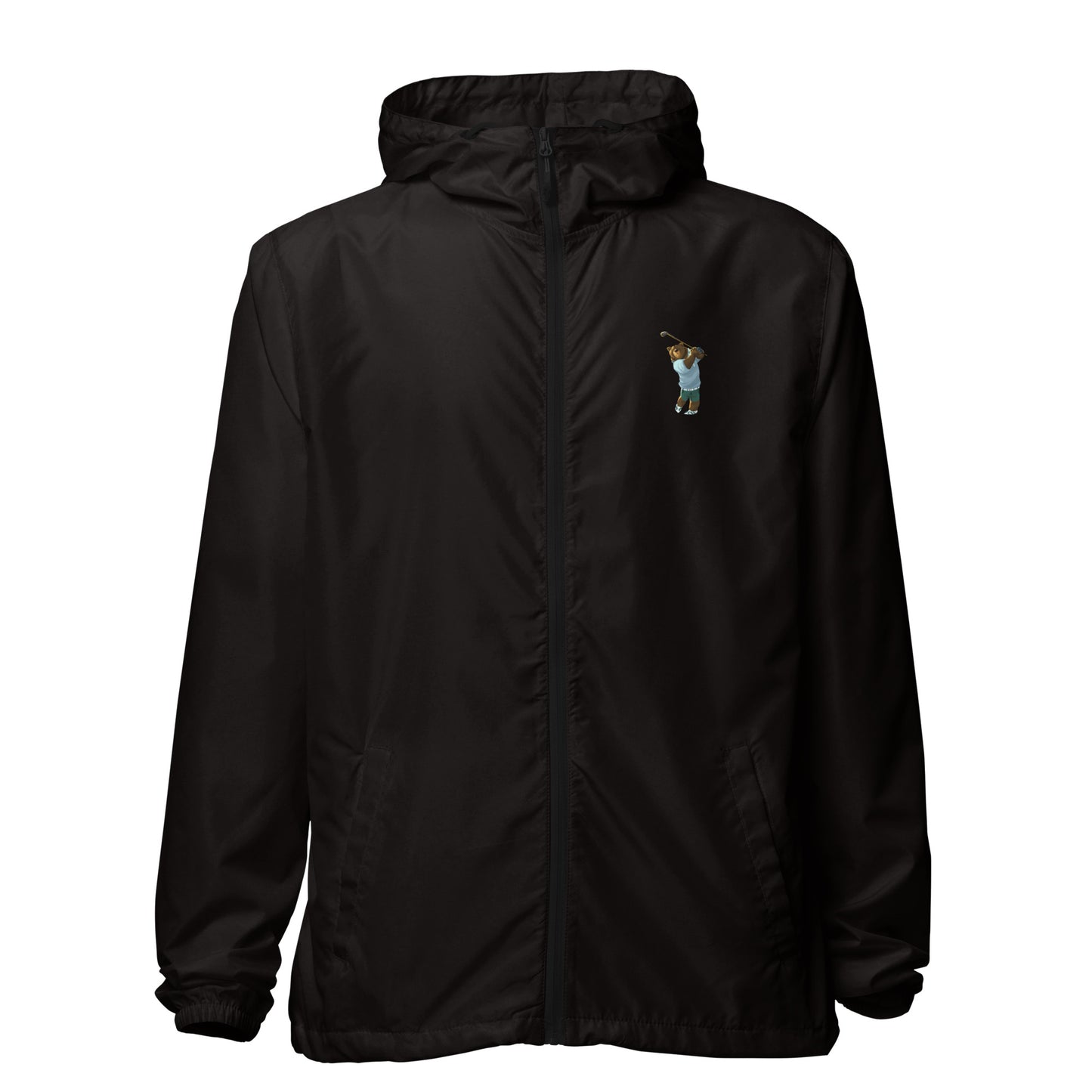 black lightweight zip up golf windbreaker