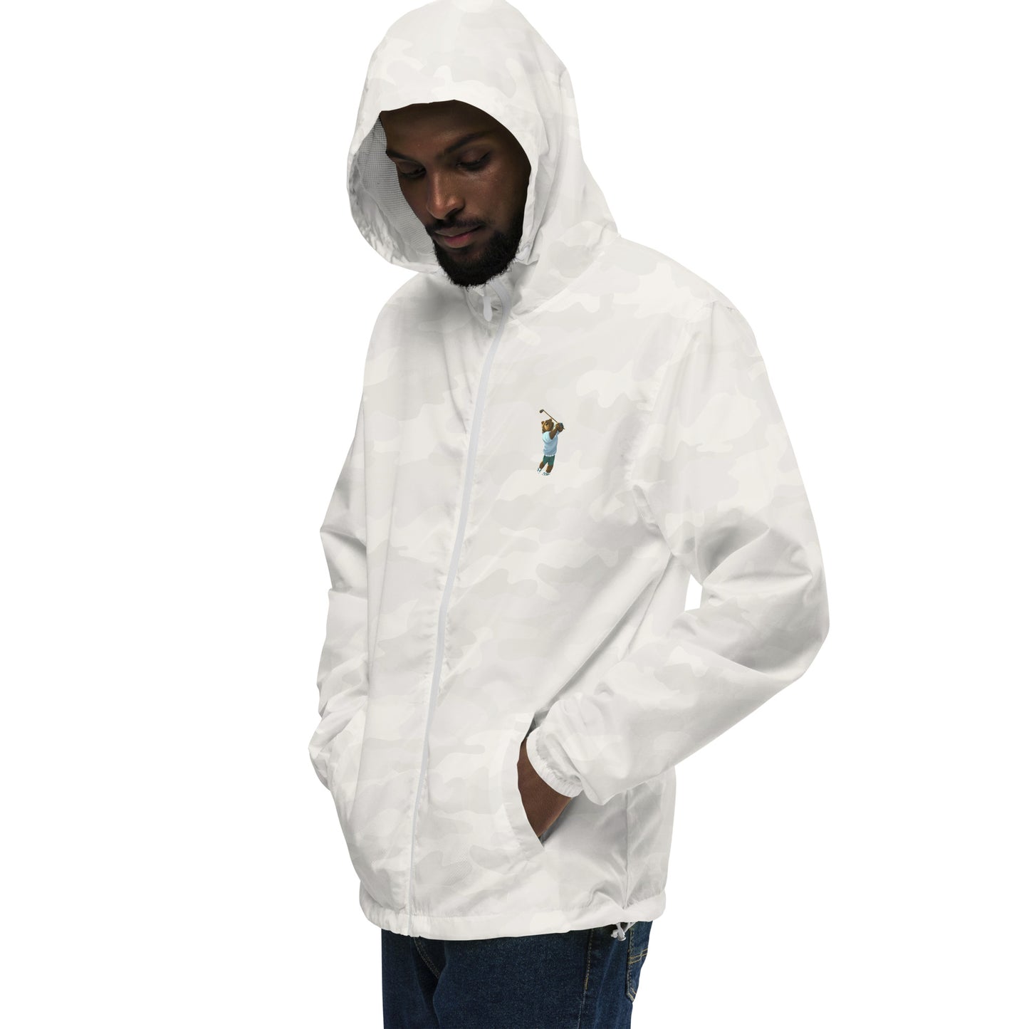 white camo lightweight zip up golf windbreaker