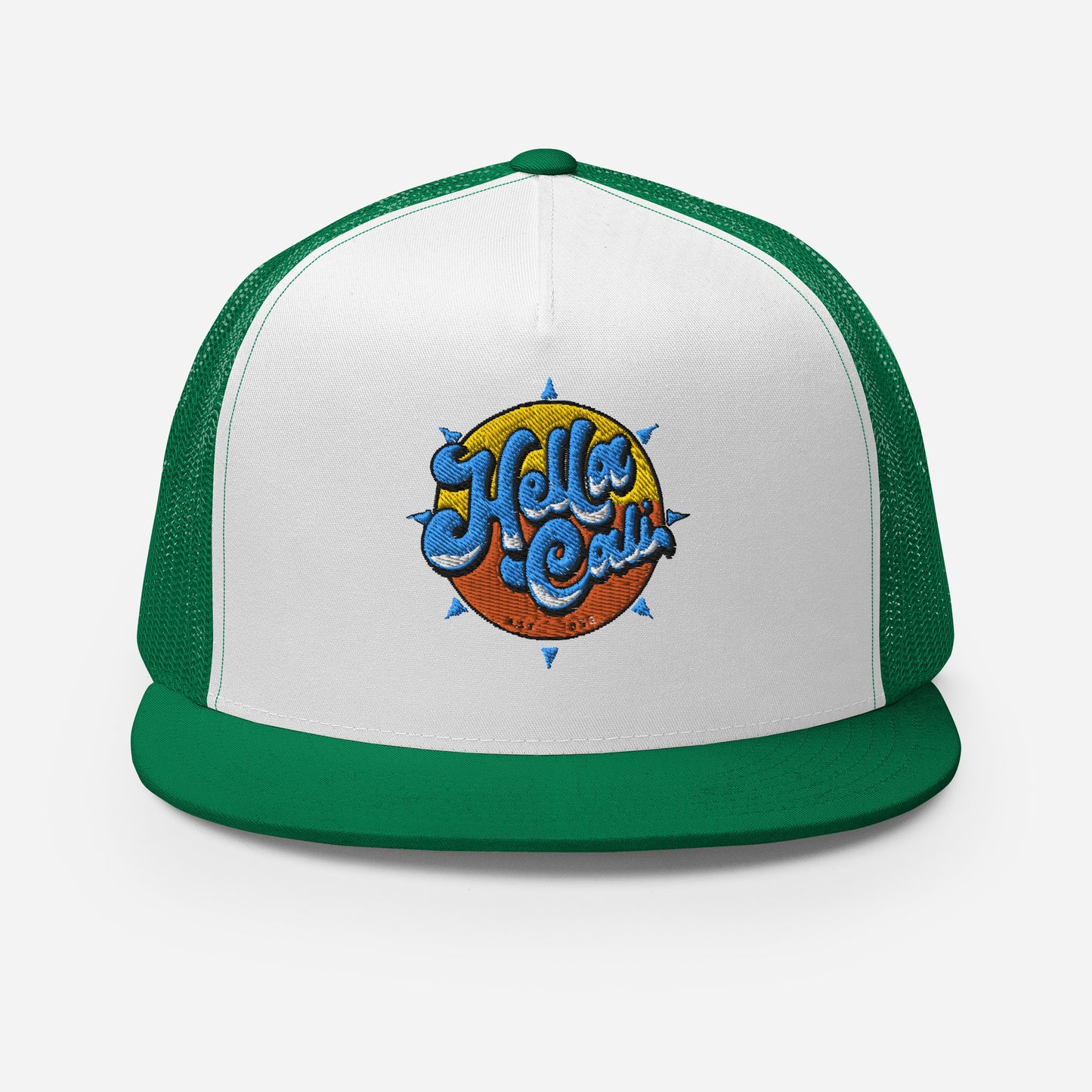 Hella Cali Blue Lettering Trucker Cap Green & White