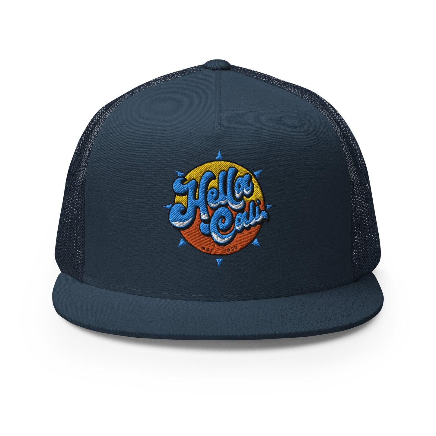 Navy Blue Hella Cali Blue Lettering Trucker Hat