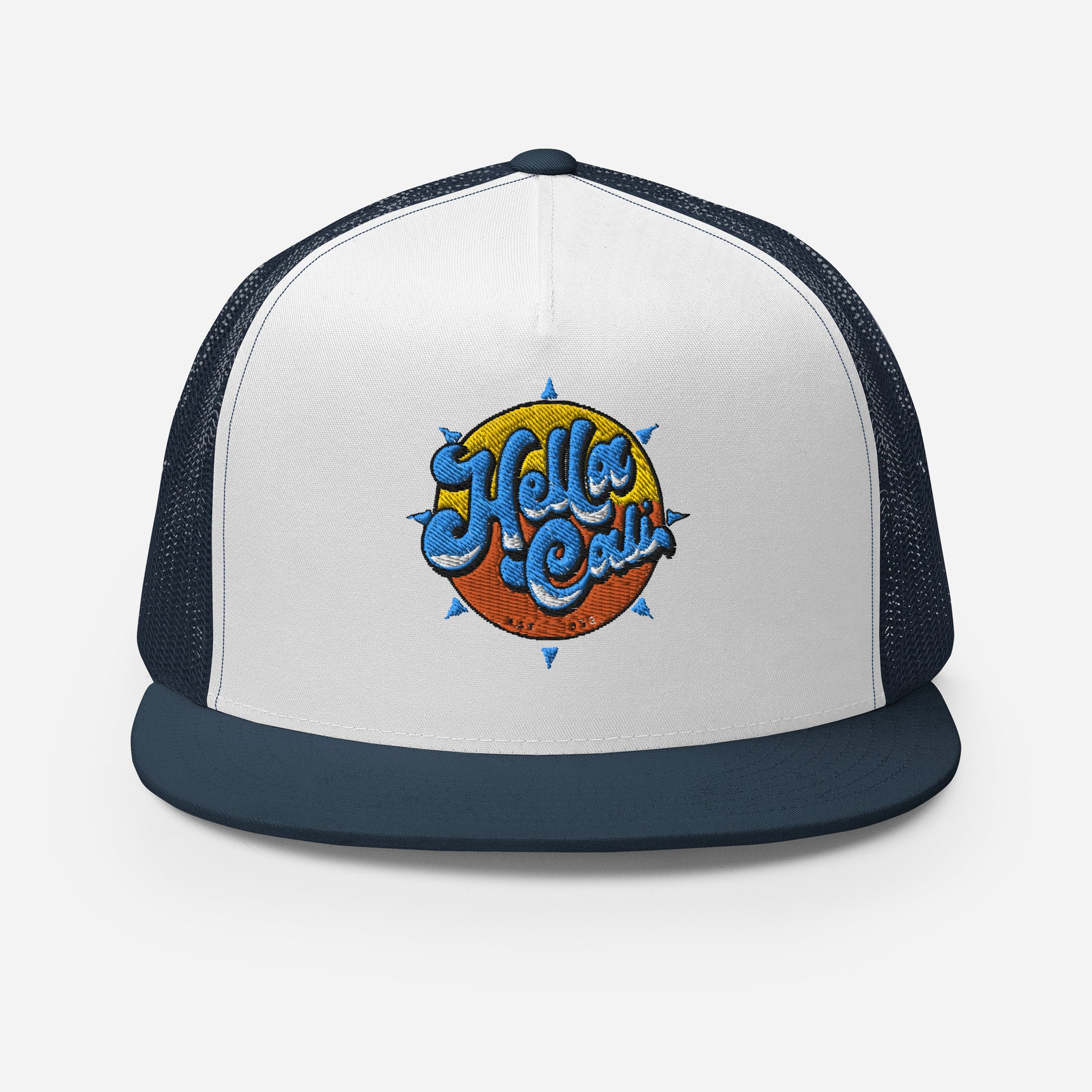 Hella Cali Blue Lettering Trucker Cap Navy Blue & White