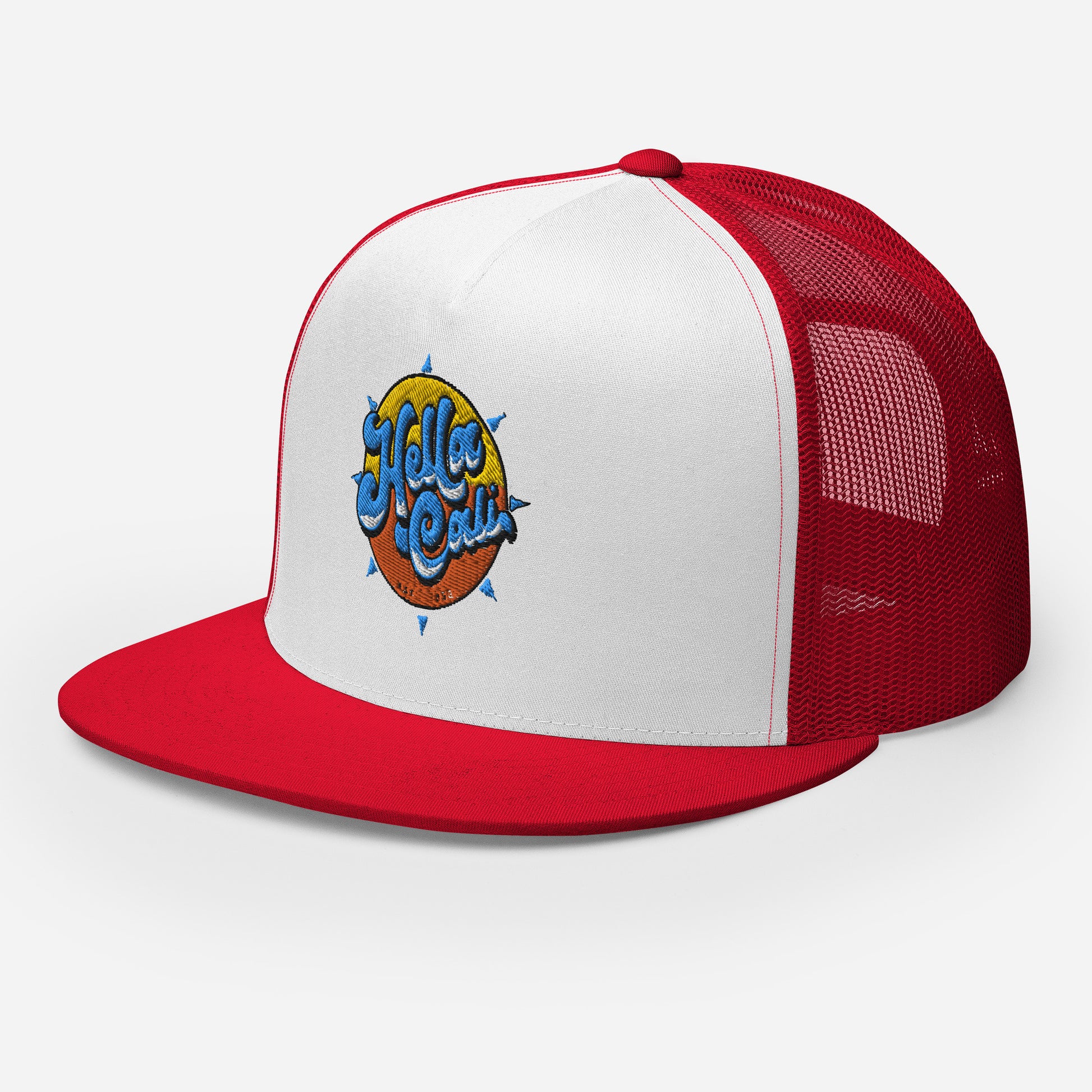 Hella Cali Blue Lettering Trucker Cap Red