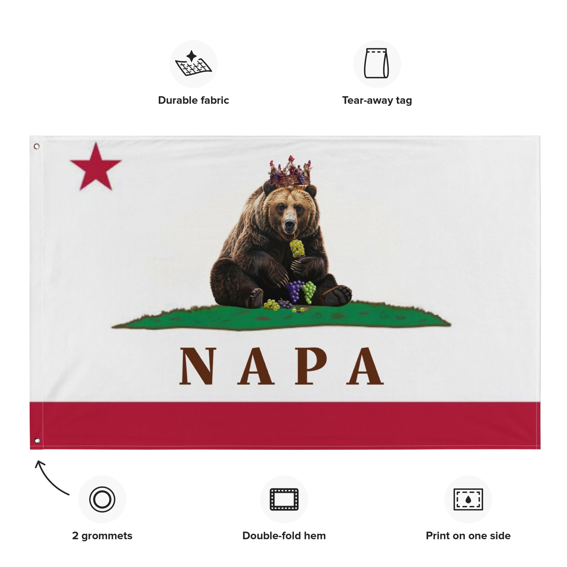 Napa CA Flag with Grizzly Bear Eating Grapes