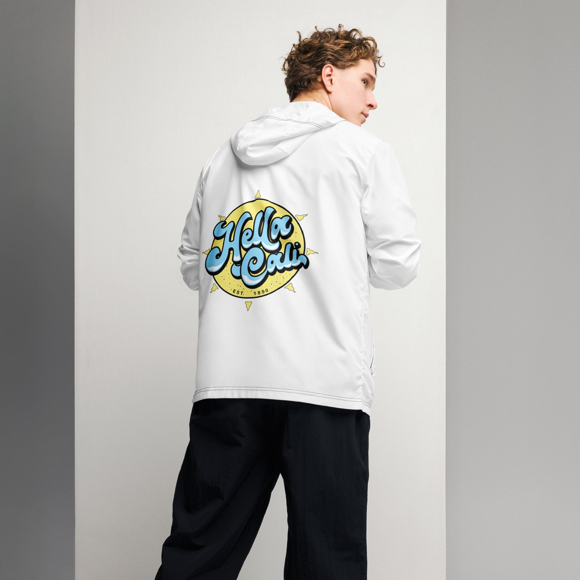 Men’s Hella Cali Windbreaker (yellow sun/blue lettering logo)