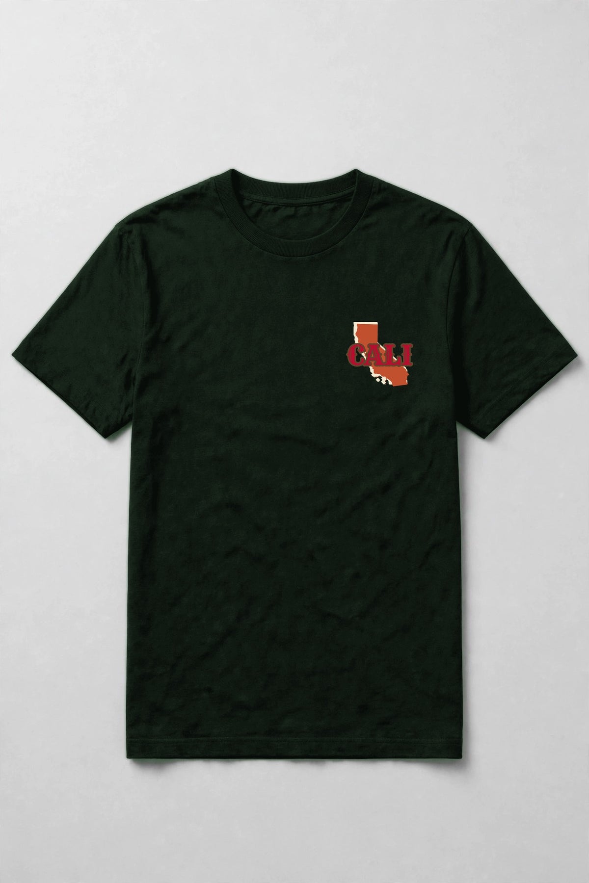 Forest t-shirt with CALI over a California state shape at the left chest