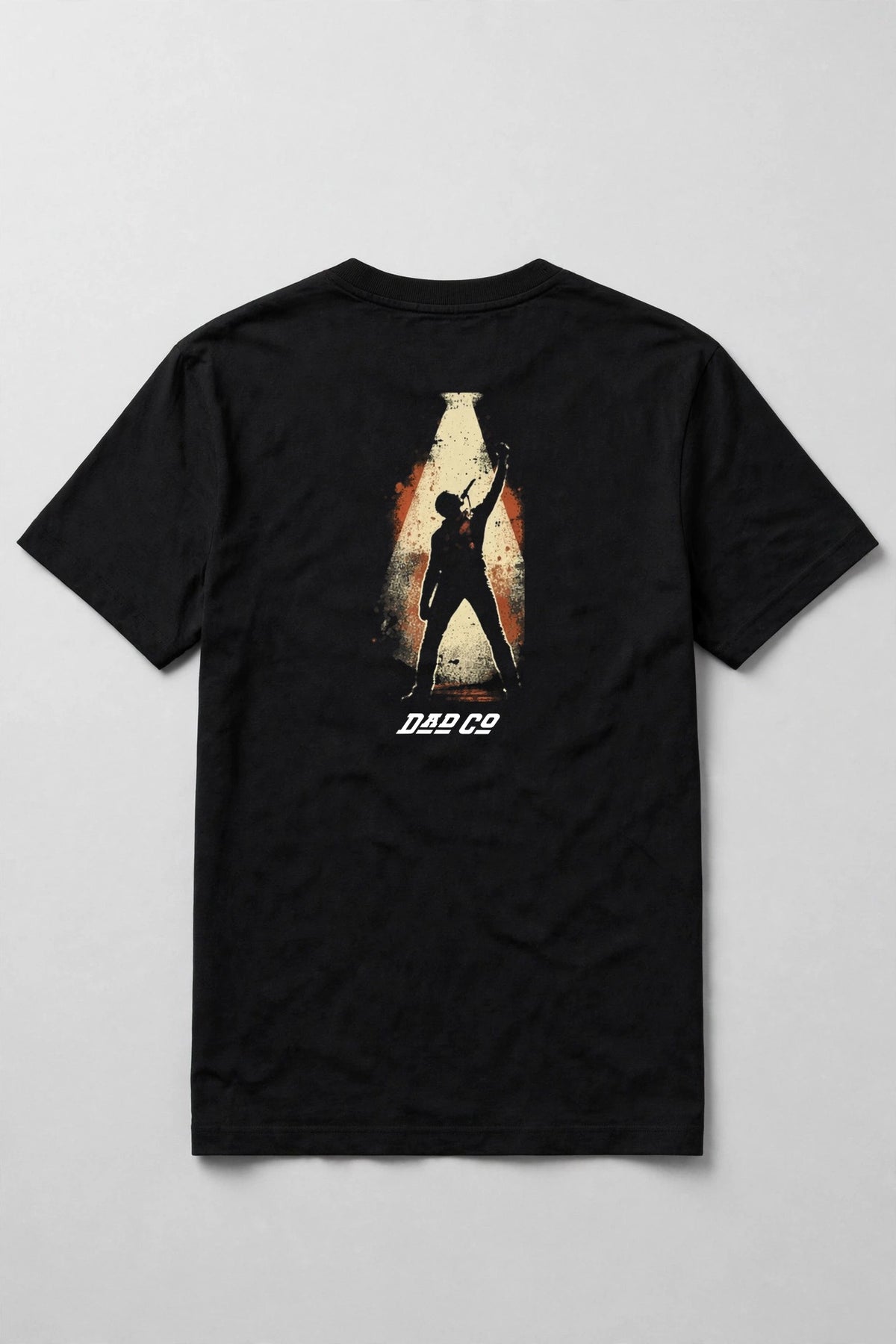 Bundle shirt 4 of 4, vocals back: singer silhouette in a spotlight back print, with DAD CO logo under the back print
