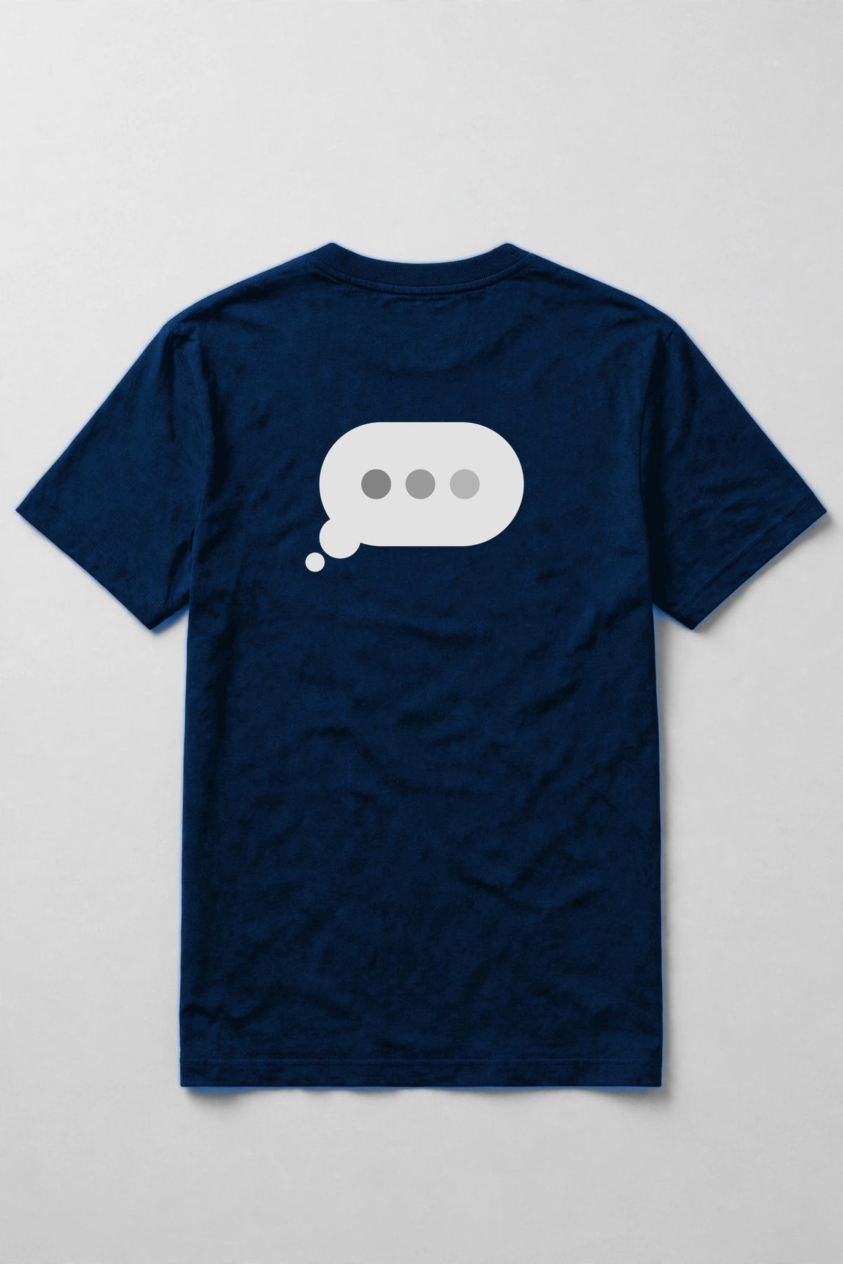 Typing dots shirt back print - typing bubble with three dots back print on true royal Bella Canvas tee, shirt only flat lay