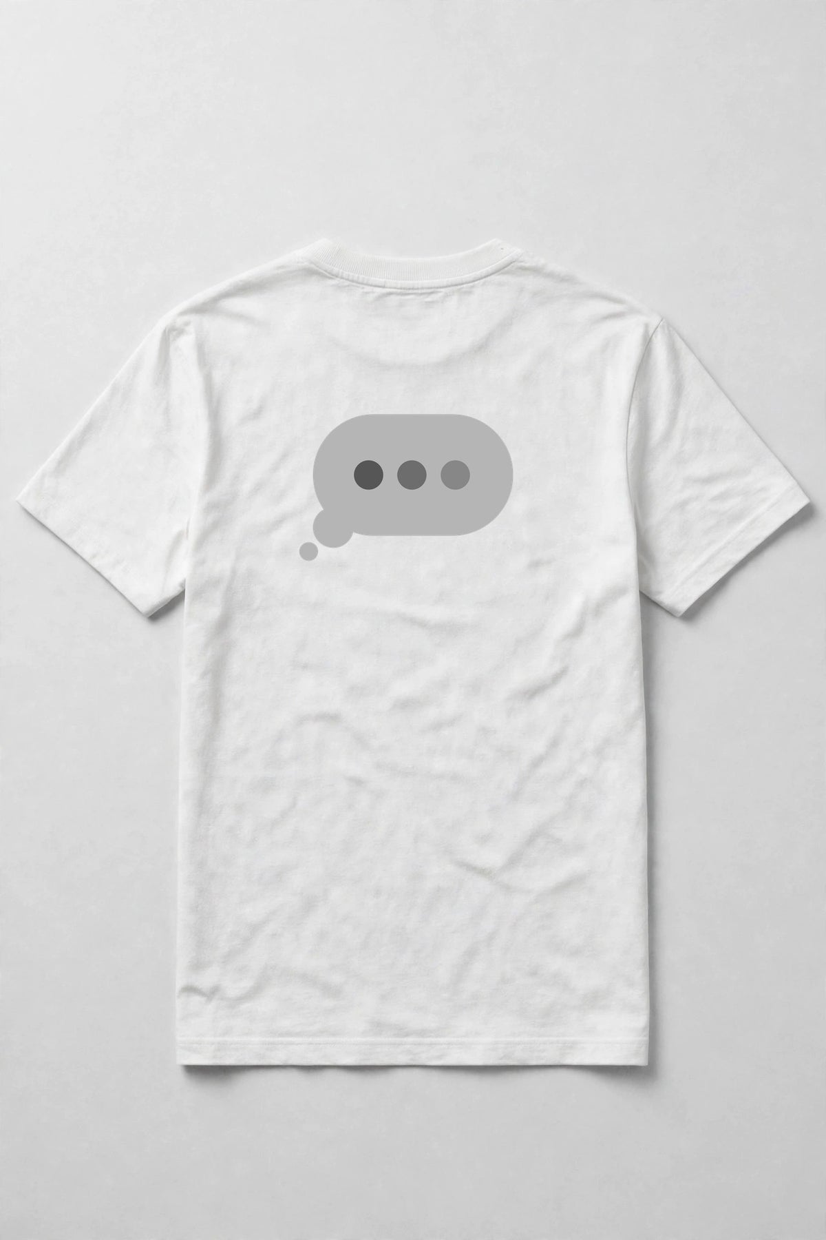 Typing dots shirt back print - typing bubble with three dots back print on white Bella Canvas tee, shirt only flat lay