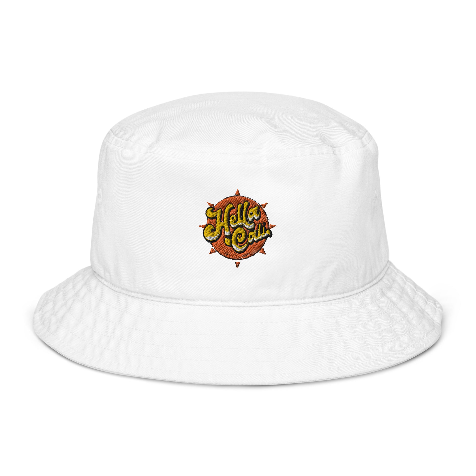 White Hella Cali Orange Sun Logo bucket hat