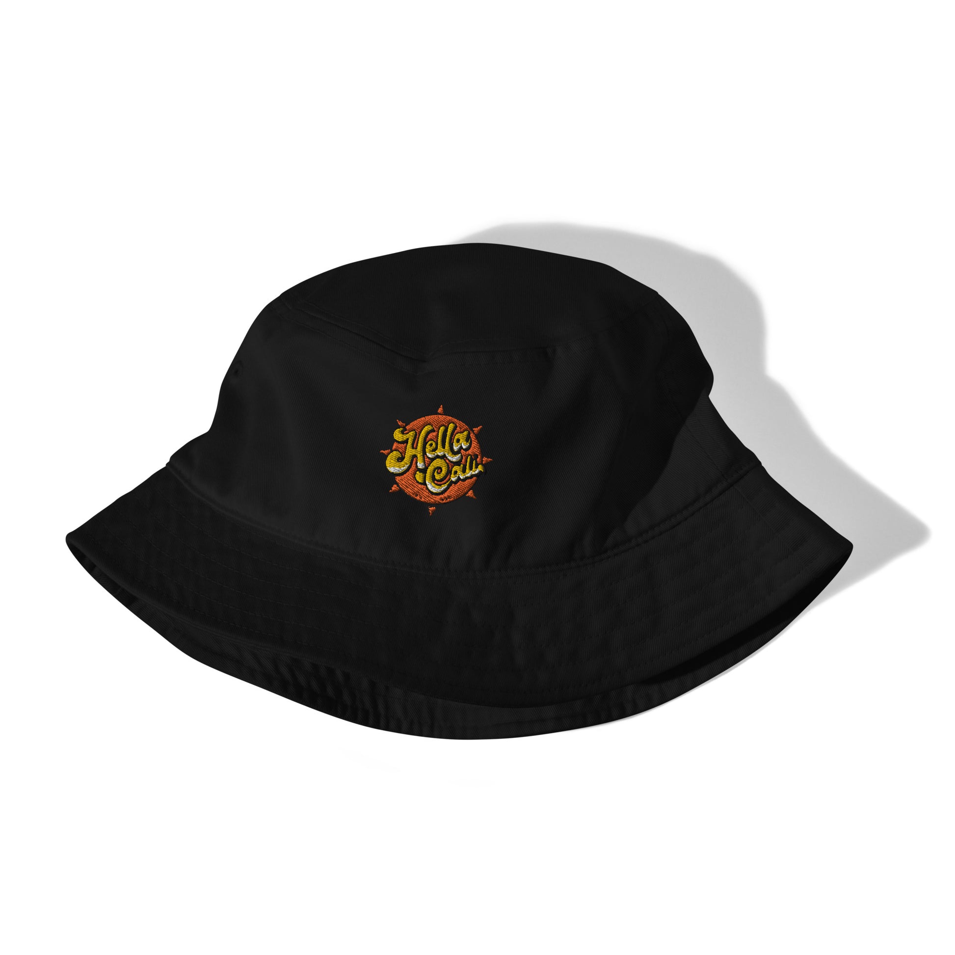 Black Hella Cali Orange Sun Logo bucket hat