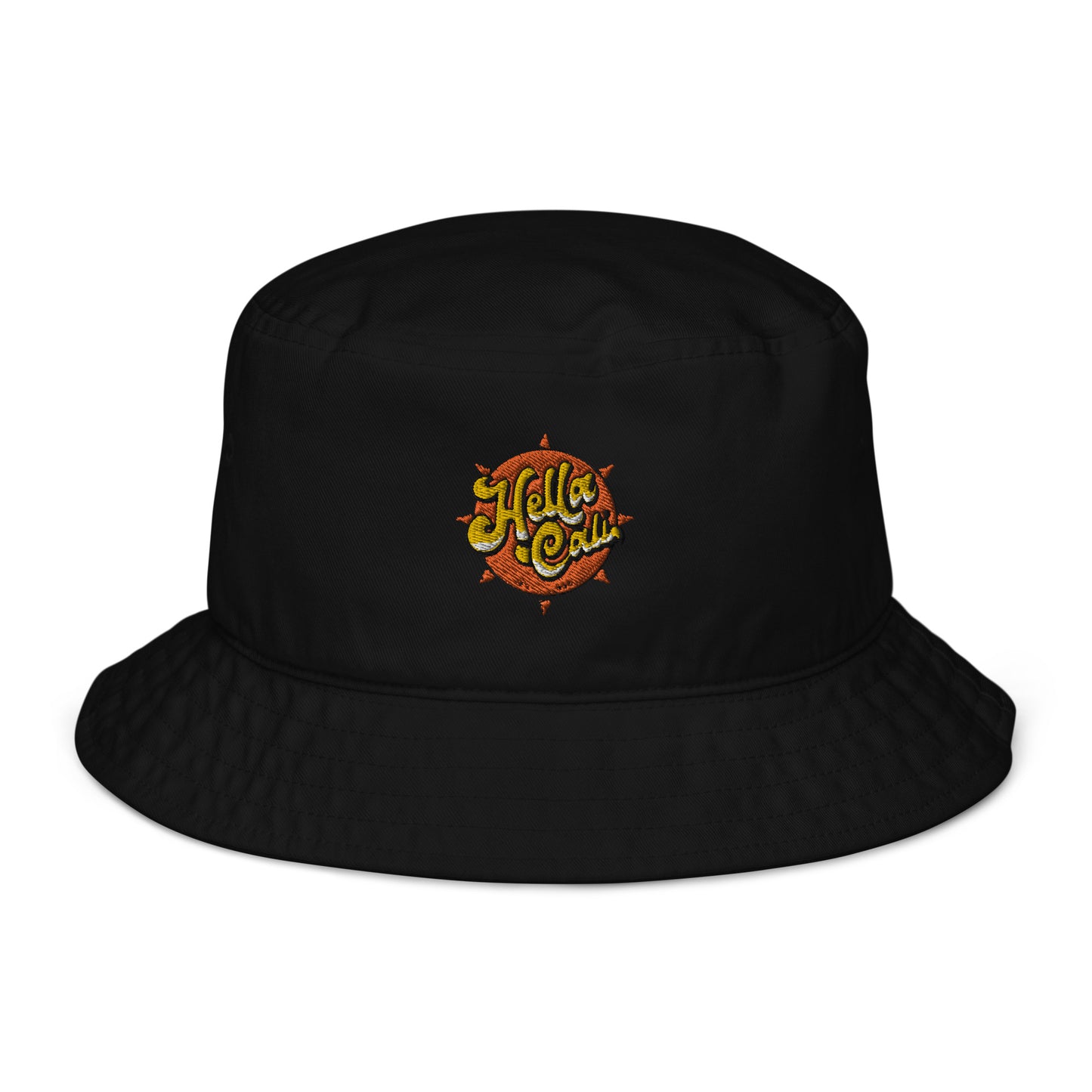 Hella Cali Orange Sun Logo bucket hat