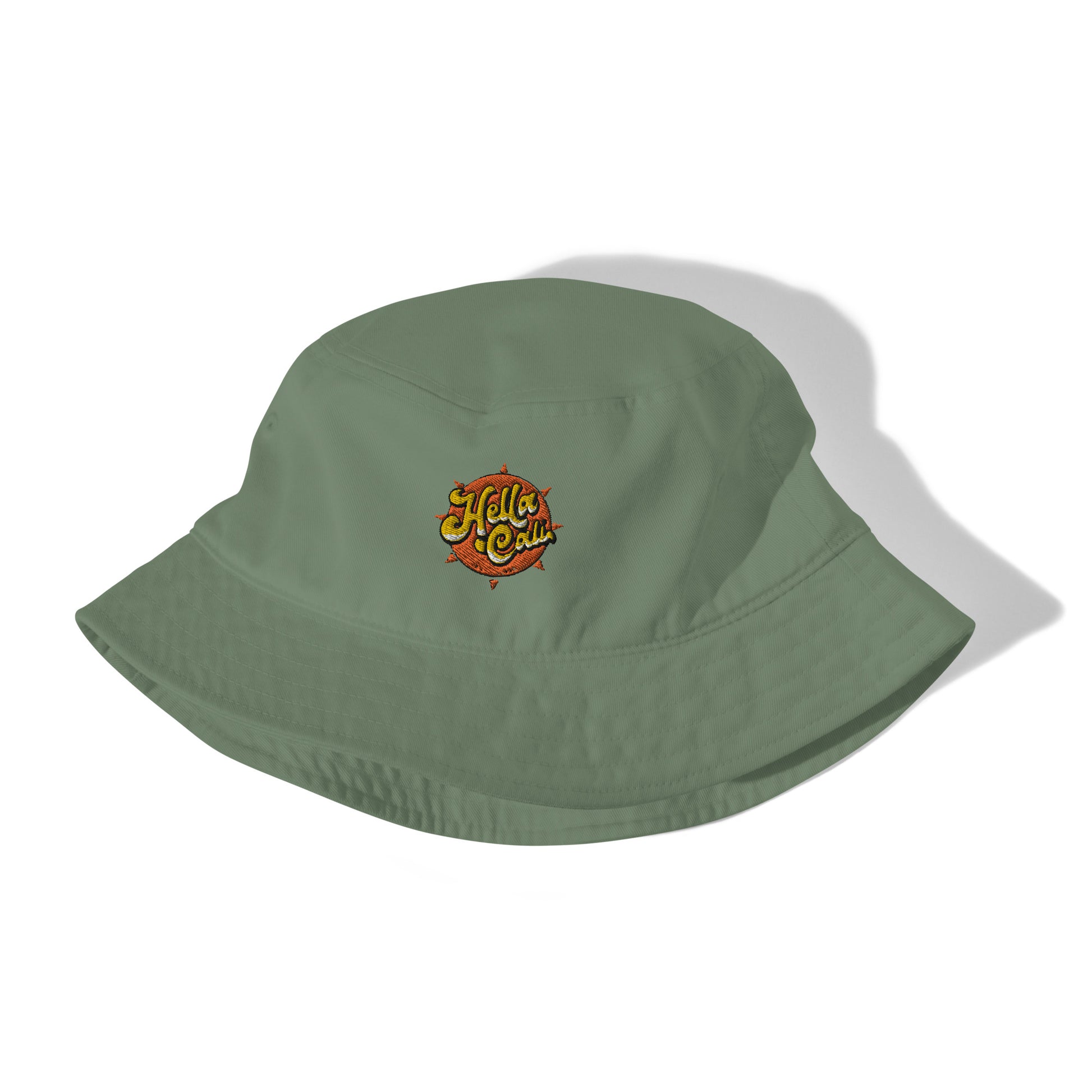 Green Hella Cali Orange Sun Logo bucket hat