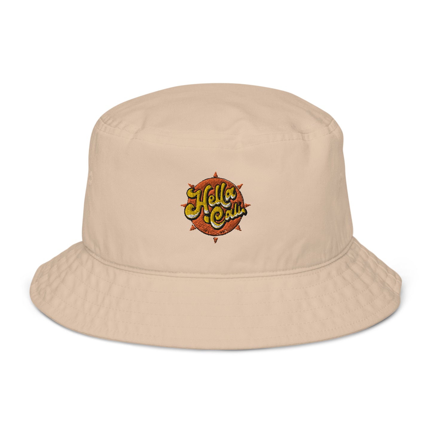 Hella Cali Orange Sun Logo bucket hat