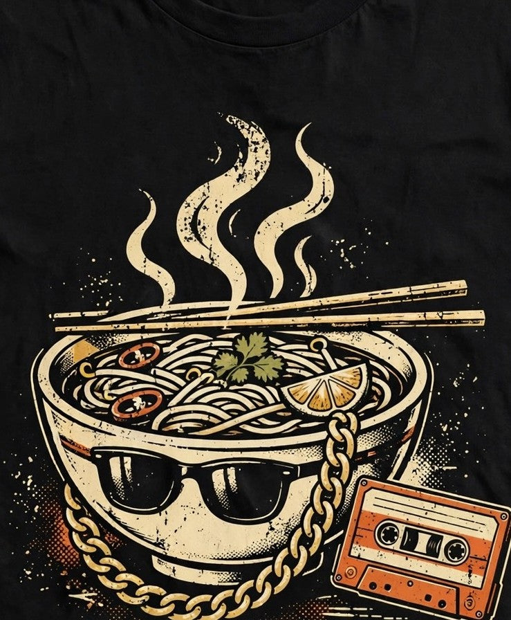 Phở Real pho shirt design close-up - vintage distressed pho bowl artwork detail