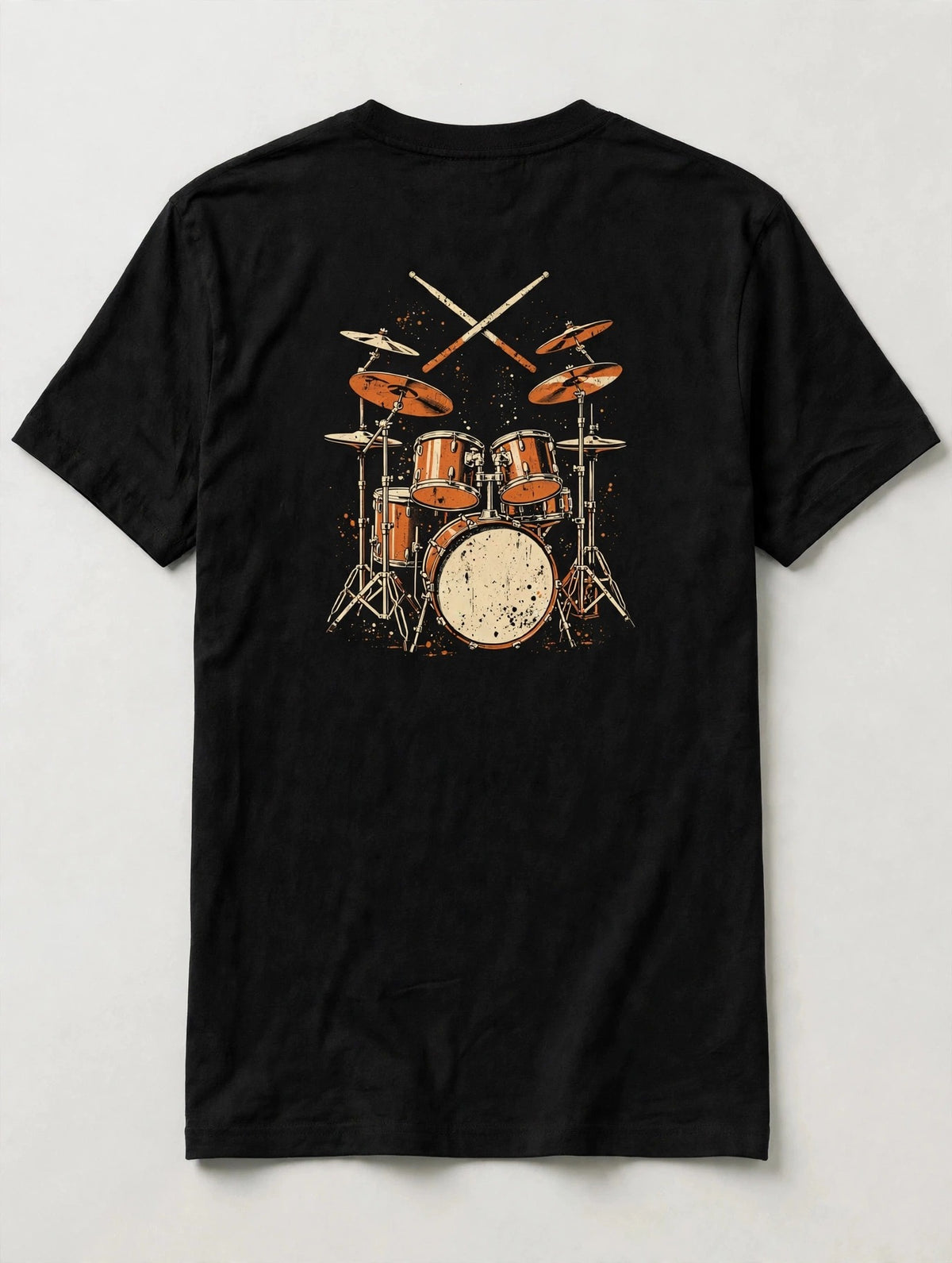 Bundle shirt 1 of 4, drums back: vintage burnt orange drum kit back print
