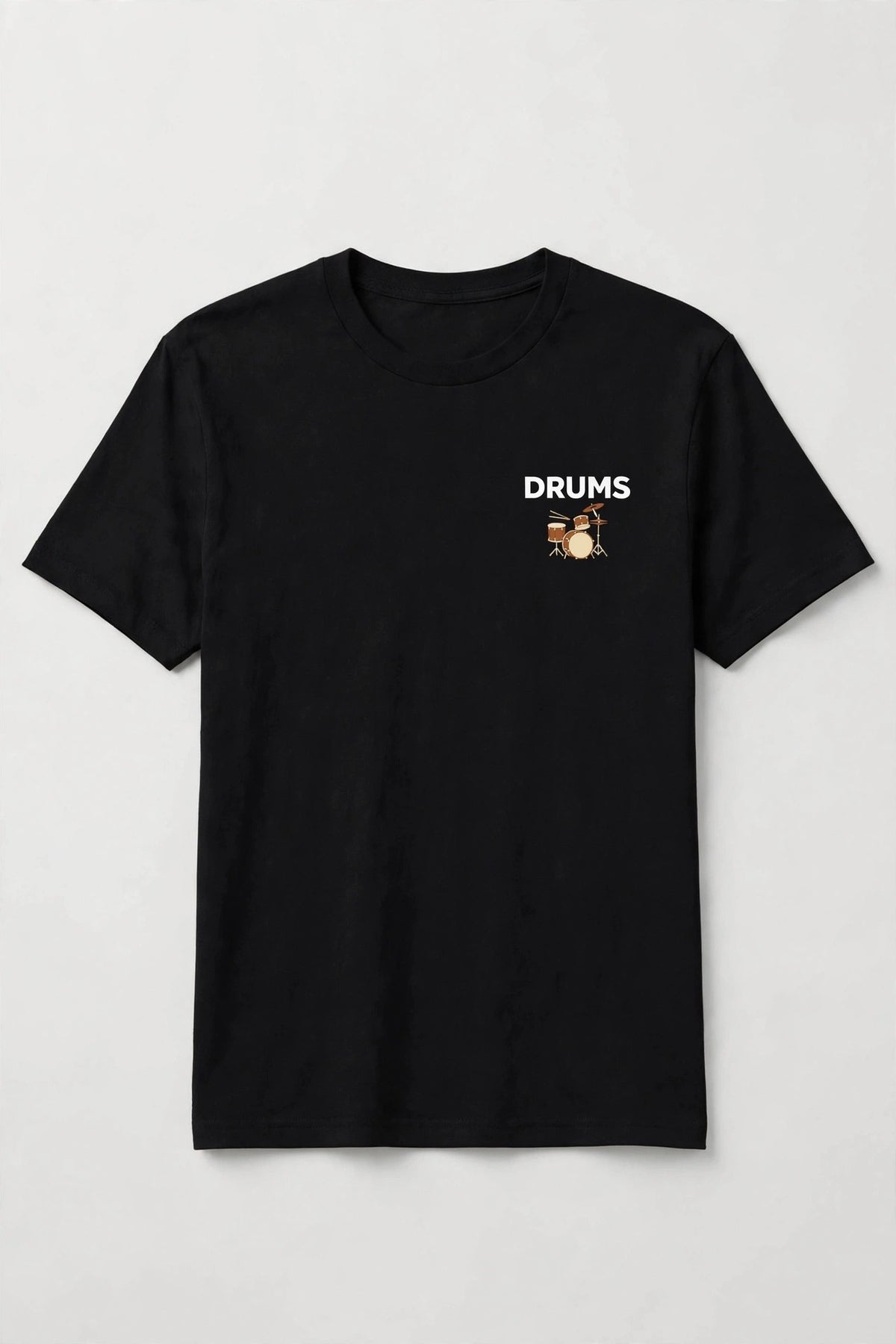 Bundle shirt 1 of 4, drums front: DRUMS left chest print