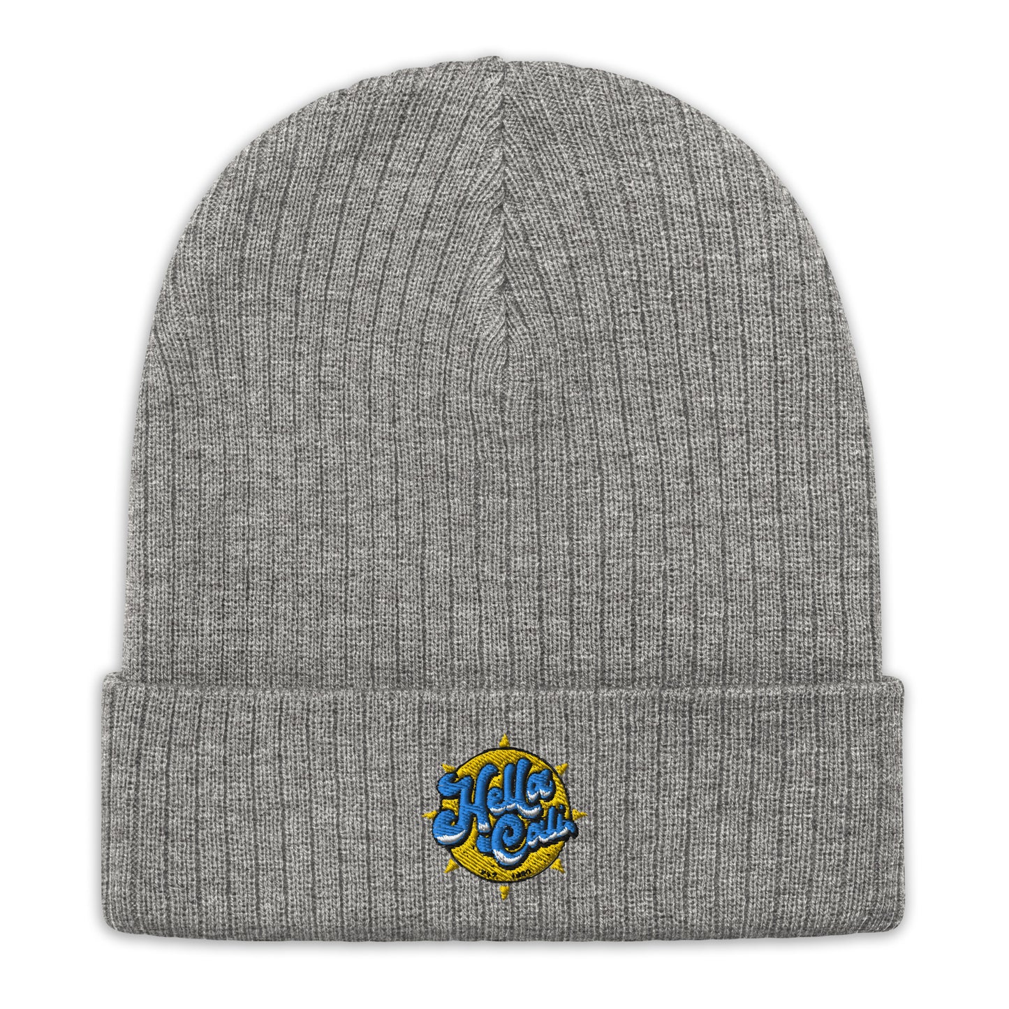 Gray Hella Cali Ribbed knit beanie (yellow sun)