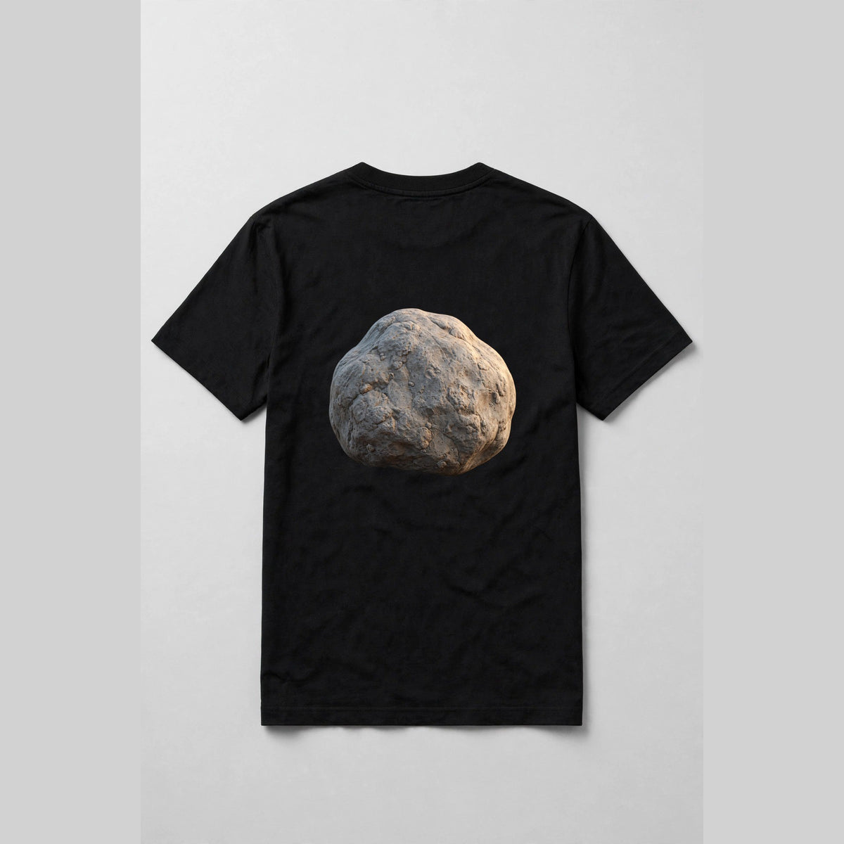 Black t-shirt back with a large rock icon - Rock Paper Scissors game shirt