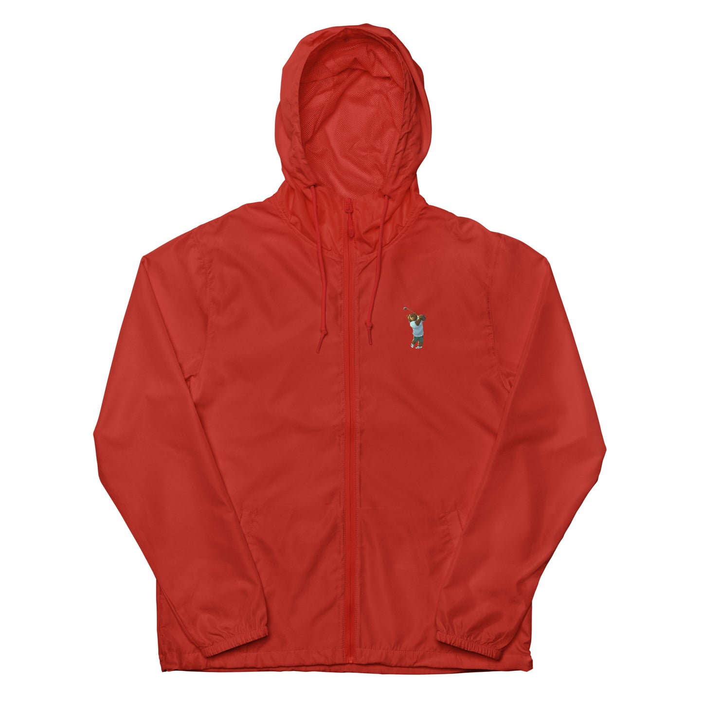 red lightweight zip up golf windbreaker