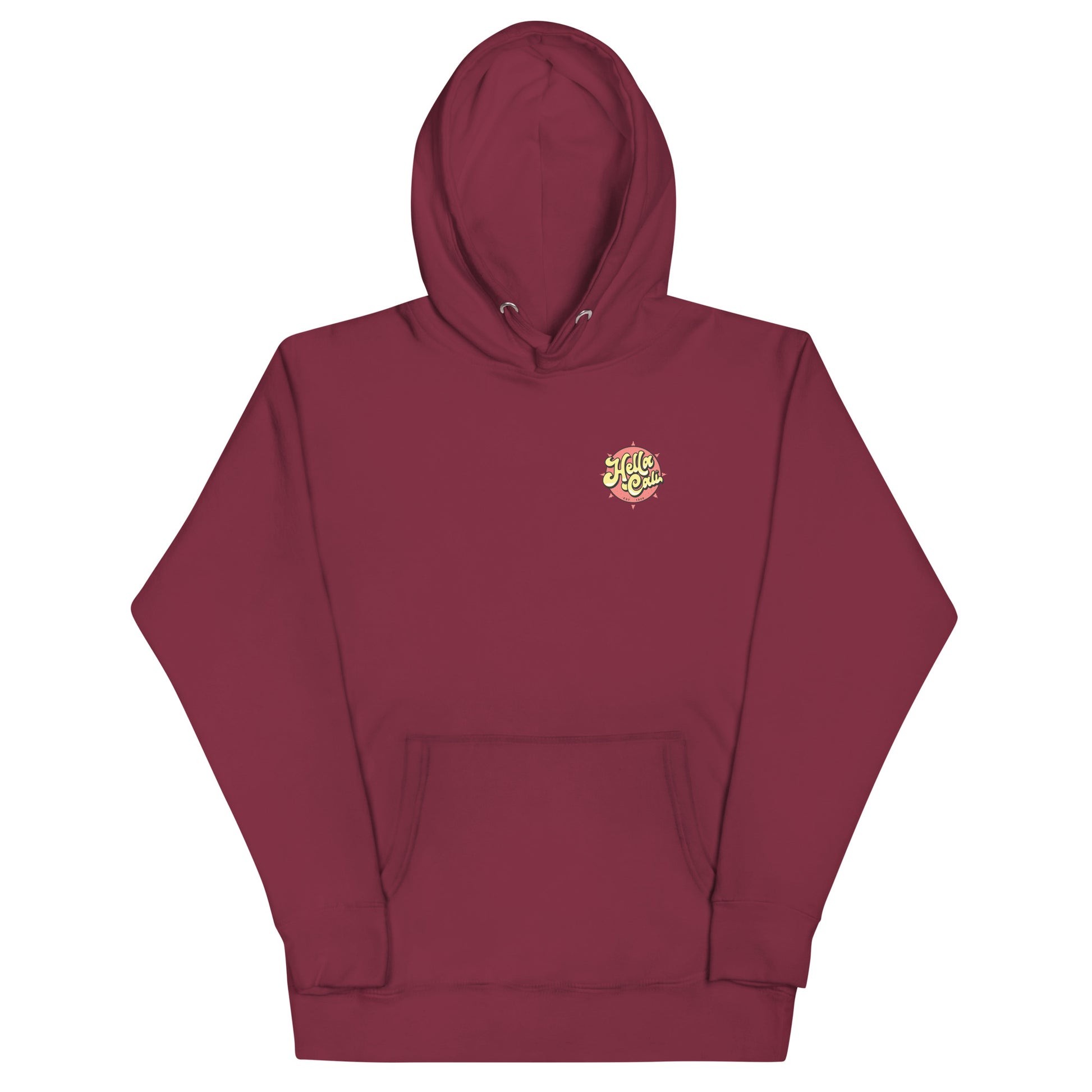 Maroon Hella Cali Orange Sun Yellow/Black Lettering Logo Hoodie