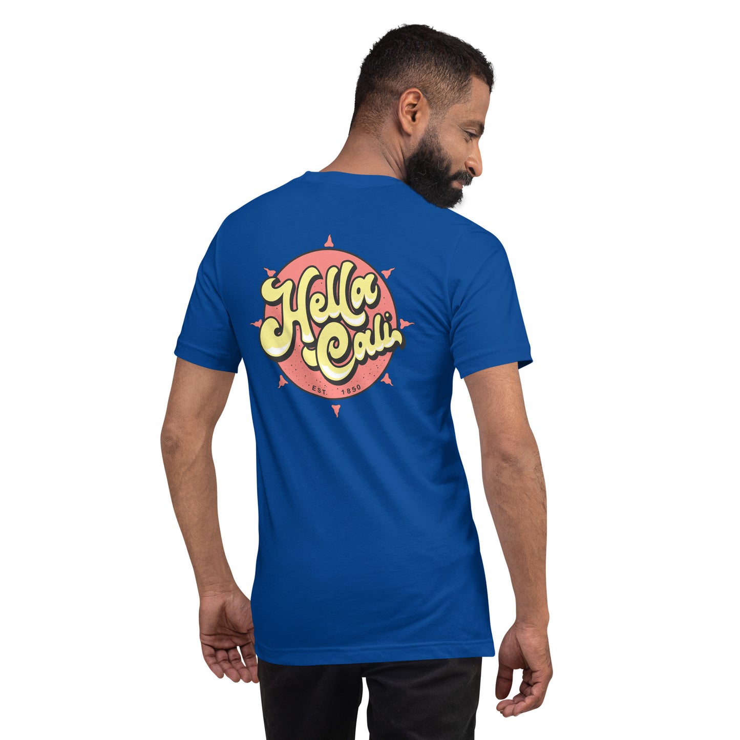 royal blue Hella Cali shirt back