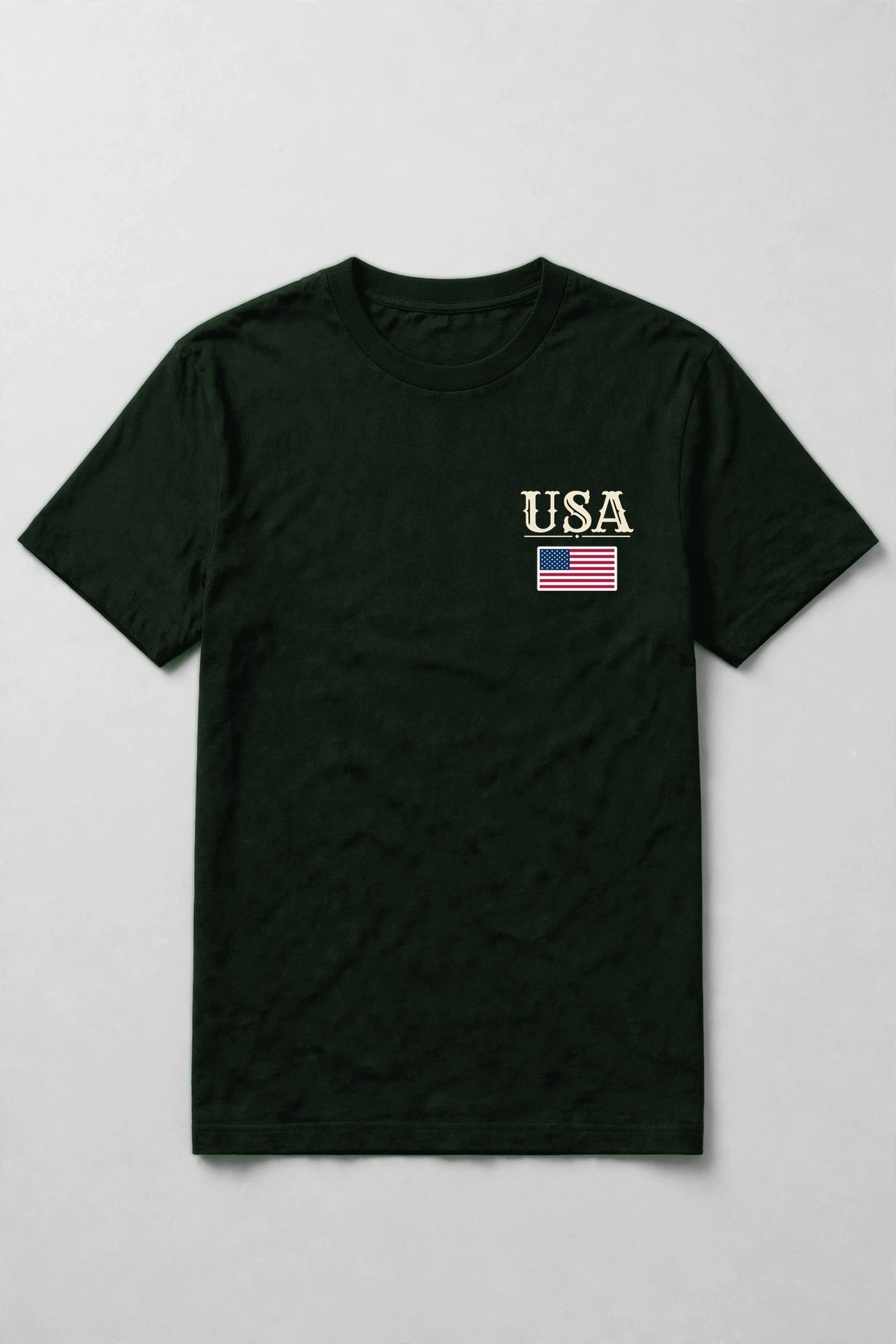 Forest t-shirt with USA lettering and a US flag at the left chest