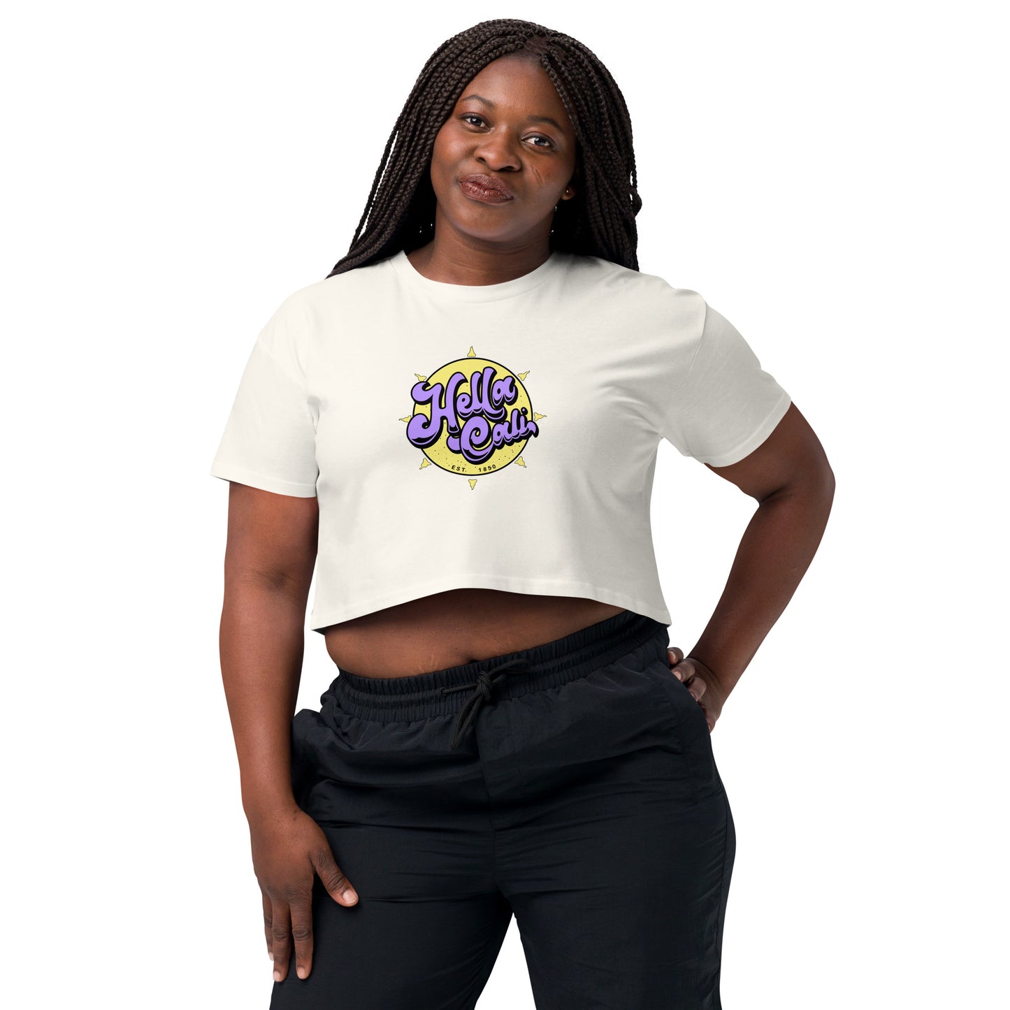 Hella Cali Crop Top (purple & yellow logo)